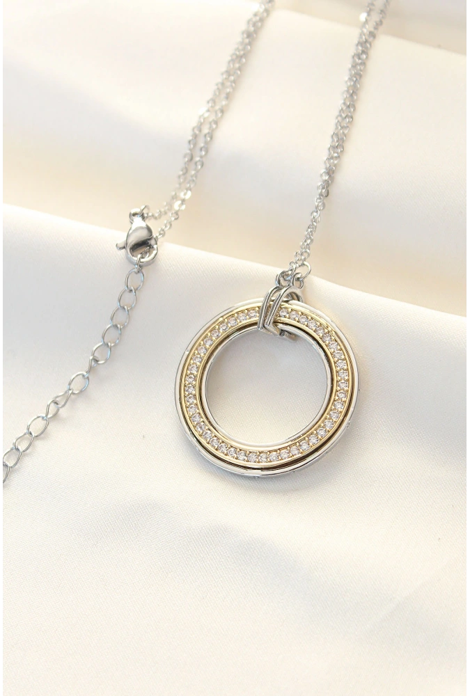 Shoecide 316l Çelik Zirkon Taşlı Çift Renkli Tifany Kolye