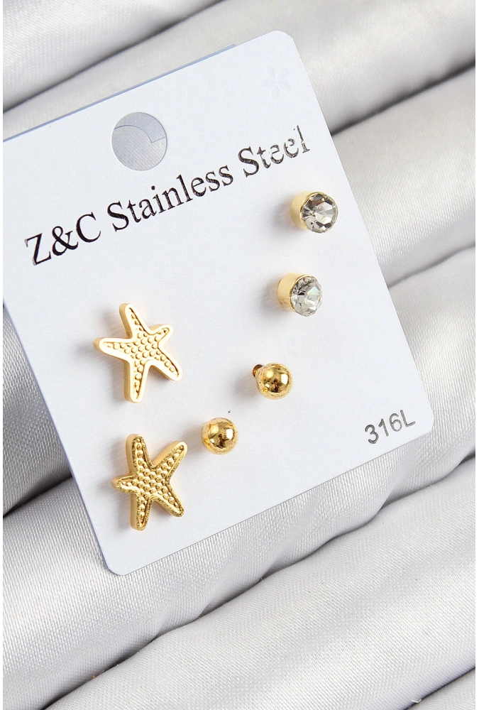 Shoecide 316l Çelik Zirkon Taşlı Deniz Yıldızı Model Gümüş Renk Kadın Set Küpe