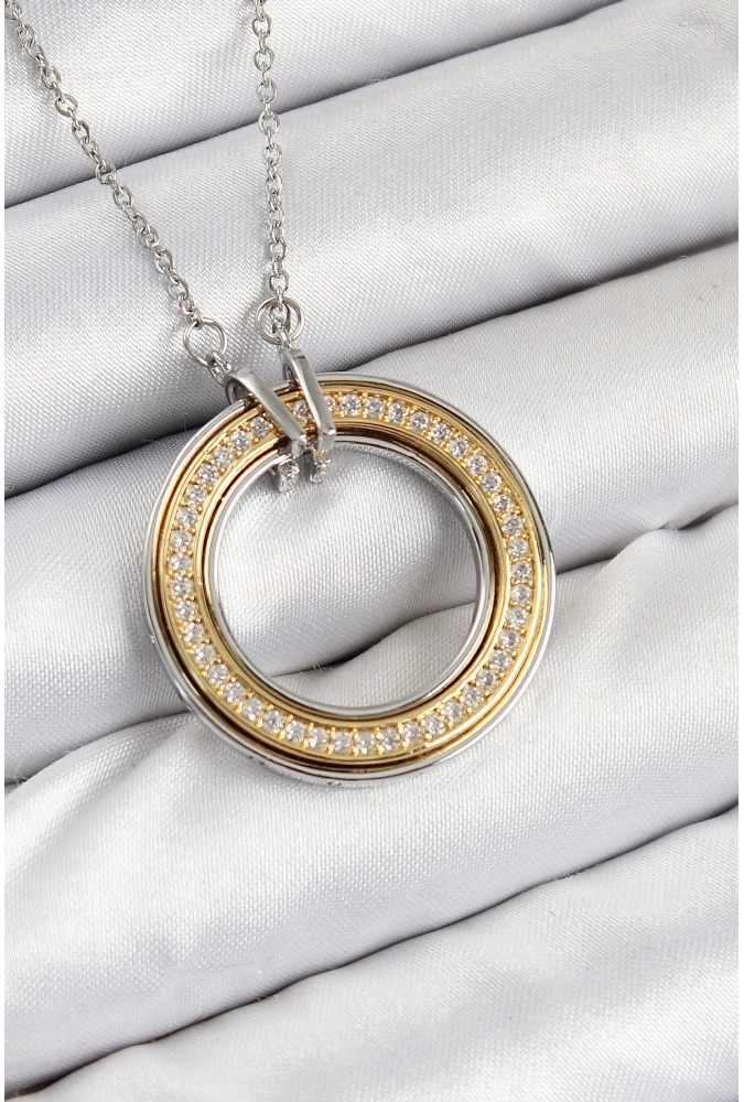 Shoecide 316l Çelik Zirkon Taşlı Dönen Daire Model Gold Ve Gümüş Renk Kadın Kolye