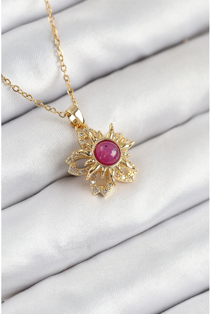 Shoecide 316l Çelik Zirkon Taşlı Döner Güneş Model Gold Renk Kadın Kolye