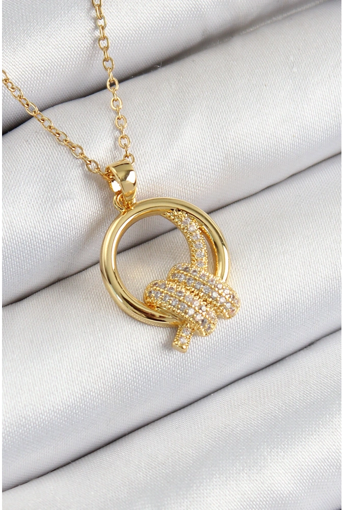 Shoecide 316l Çelik Zirkon Taşlı Düğüm Model Gold Renk Kadın Kolye