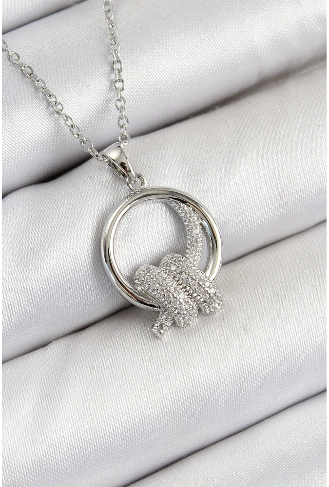 Shoecide 316l Çelik Zirkon Taşlı Düğüm Model Gümüş Renk Kadın Kolye