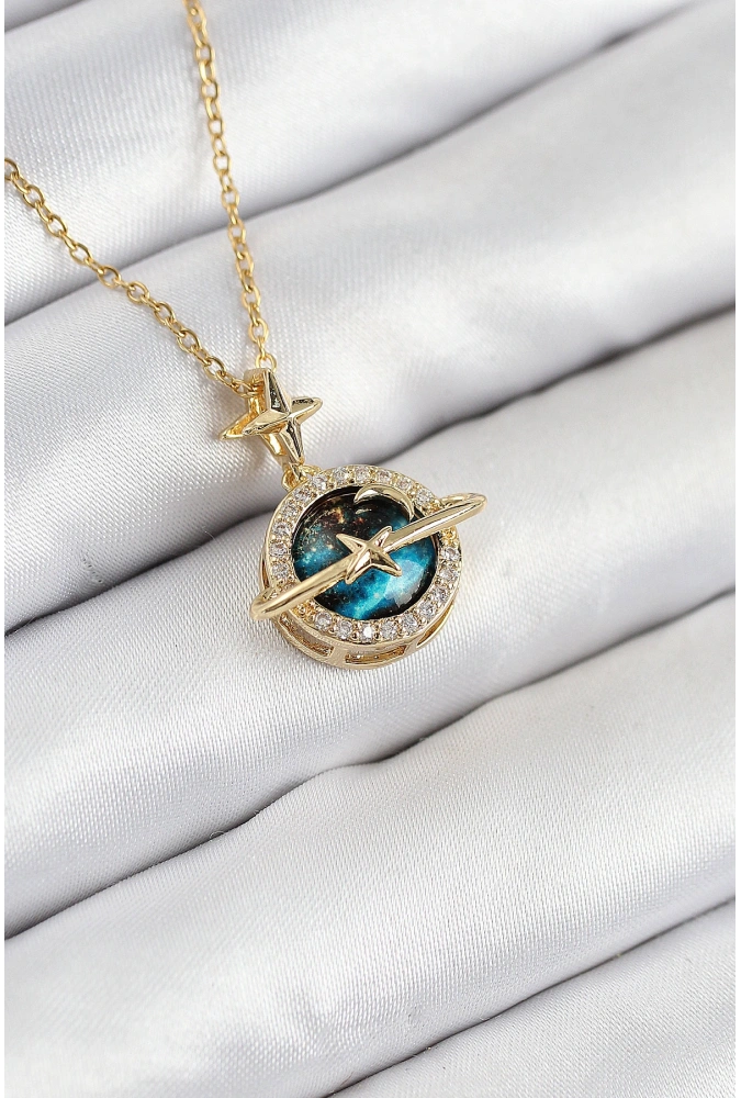 Shoecide 316l Çelik Zirkon Taşlı Gezegen Model Gold Renk Kadın Kolye