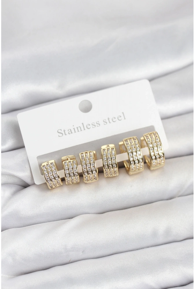 Shoecide 316l Çelik Zirkon Taşlı Gold Halka Küpe Seti