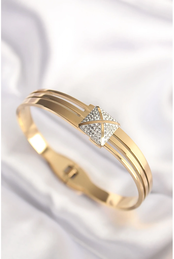 Shoecide 316l Çelik Zirkon Taşlı Gold Renk Kadın Kelepçe Bilezik