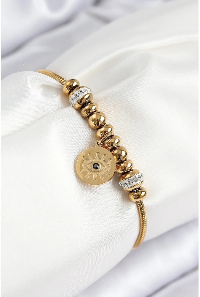 Shoecide 316l Çelik Zirkon Taşlı Göz Charm Model Gold Renk Kadın Bileklik