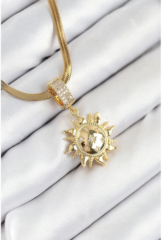 Shoecide 316l Çelik Zirkon Taşlı Güneş Model Gold Renk Kadın Kolye