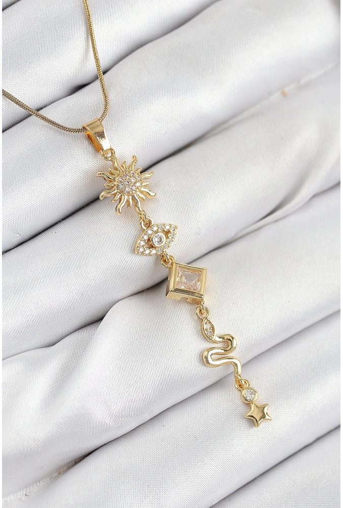 Shoecide 316l Çelik Zirkon Taşlı Güneş Ve Ay Enerji Model Gold Renk Kadın Kolye