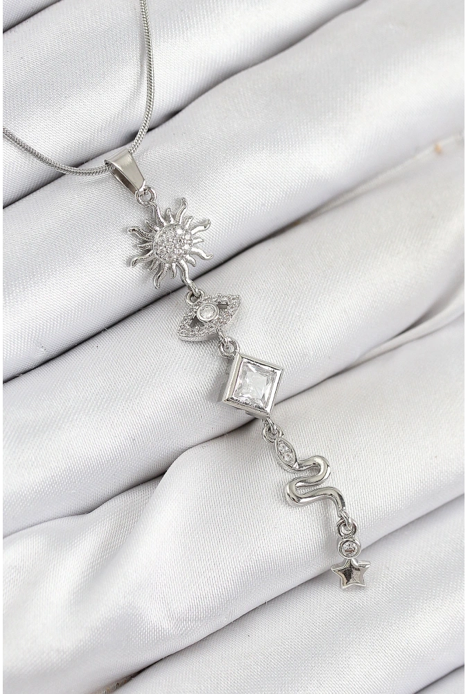 Shoecide 316l Çelik Zirkon Taşlı Güneş Ve Ay Enerji Model Gümüş Renk Kadın Kolye