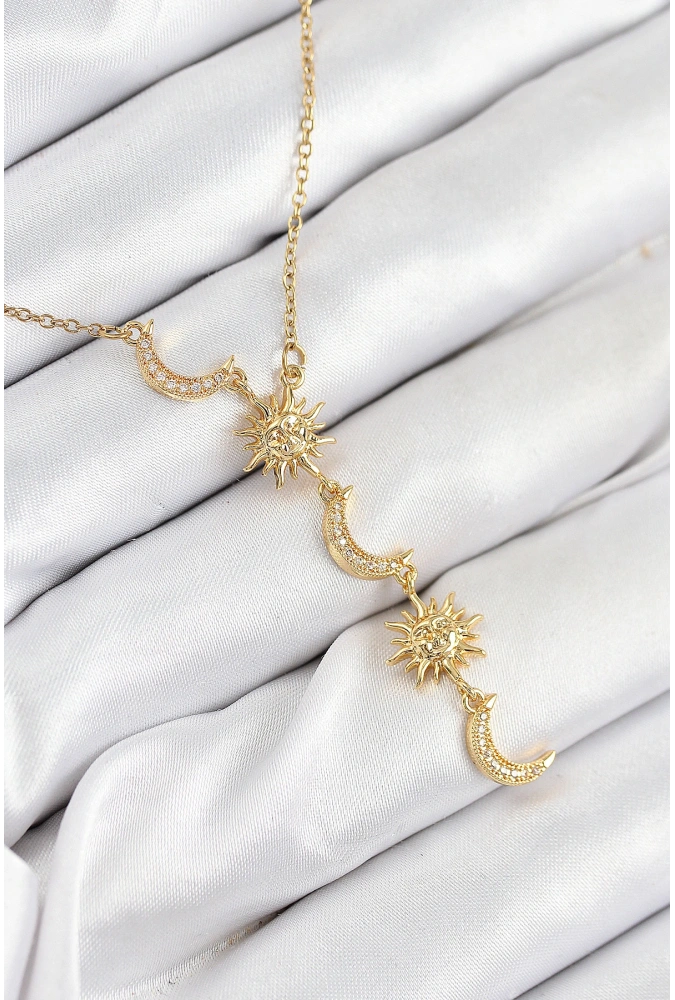 Shoecide 316l Çelik Zirkon Taşlı Güneş Ve Ay Model Gold Renk Kadın Kolye