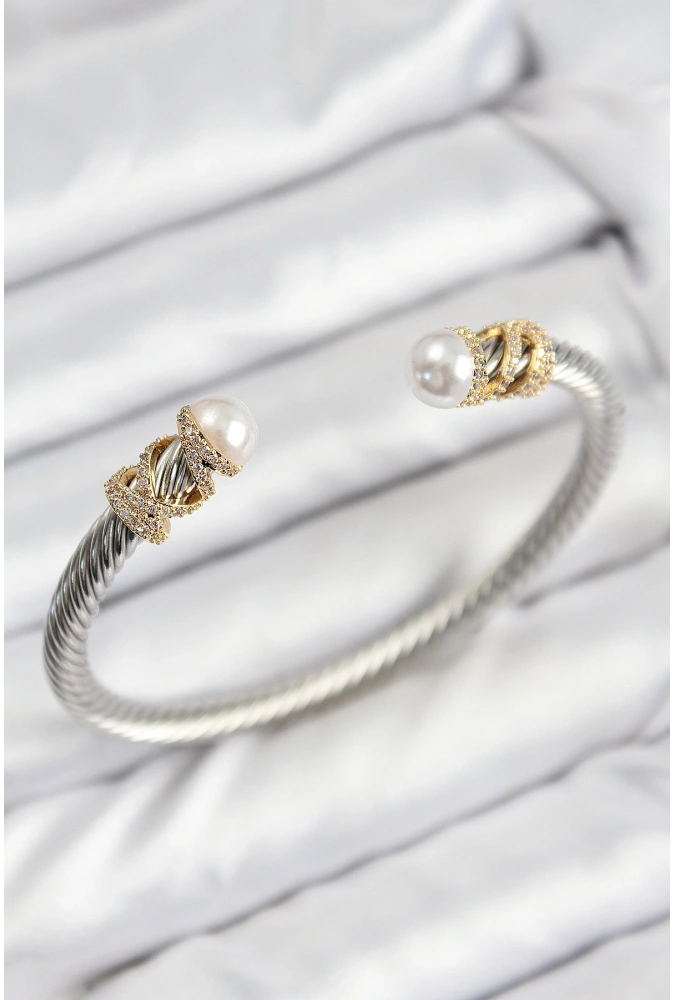 Shoecide 316l Çelik Zirkon Taşlı İnci Model Gold Ve Gümüş Renk Kadın Bileklik