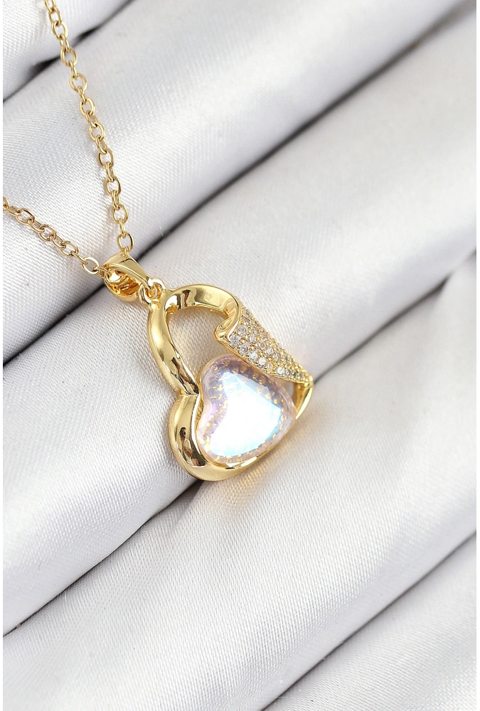 Shoecide 316l Çelik Zirkon Taşlı Kalp Model Gold Renk Kadın Kolye