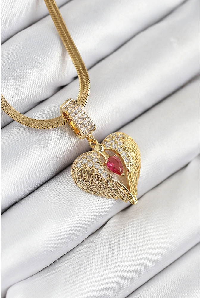 Shoecide 316l Çelik Zirkon Taşlı Kanatlı Kalp Model Gold Renk Kadın Kolye