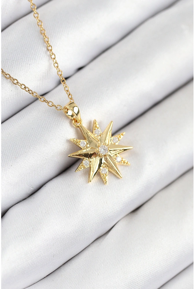 Shoecide 316l Çelik Zirkon Taşlı Kutup Yıldızı Model Gold Renk Kadın Kolye