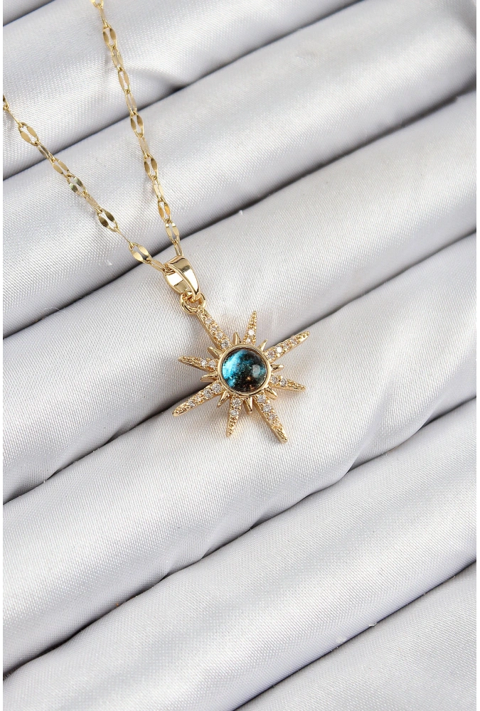 Shoecide 316l Çelik Zirkon Taşlı Kutup Yıldızı Model Gold Renk Kadın Kolye