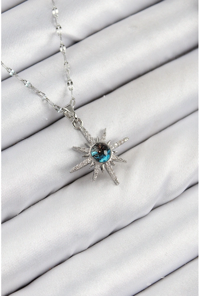 Shoecide 316l Çelik Zirkon Taşlı Kutup Yıldızı Model Gümüş Renk Kadın Kolye