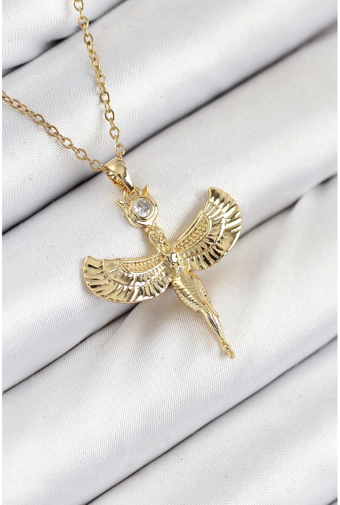 Shoecide 316l Çelik Zirkon Taşlı Melek Model Gold Renk Kadın Kolye