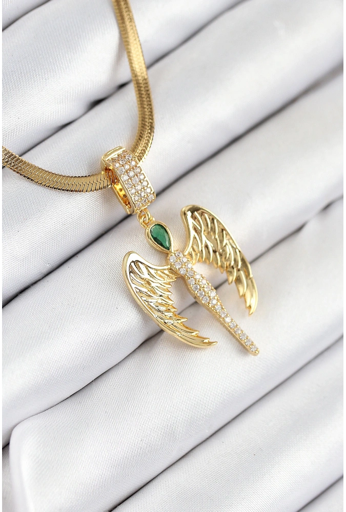 Shoecide 316l Çelik Zirkon Taşlı Melek Model Gold Renk Kadın Kolye