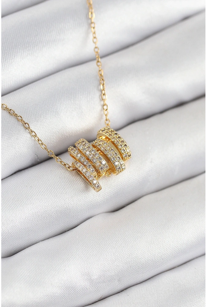 Shoecide 316l Çelik Zirkon Taşlı Sarmal Model Gold Renk Kadın Kolye