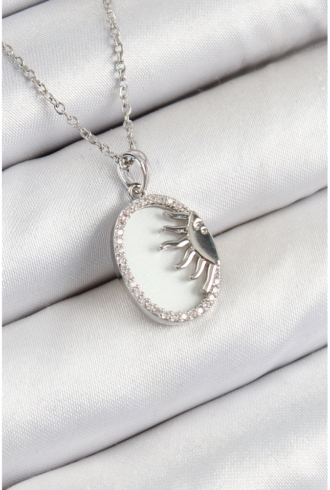 Shoecide 316l Çelik Zirkon Taşlı Yarım Güneş Model Gümüş Renk Kadın Kolye