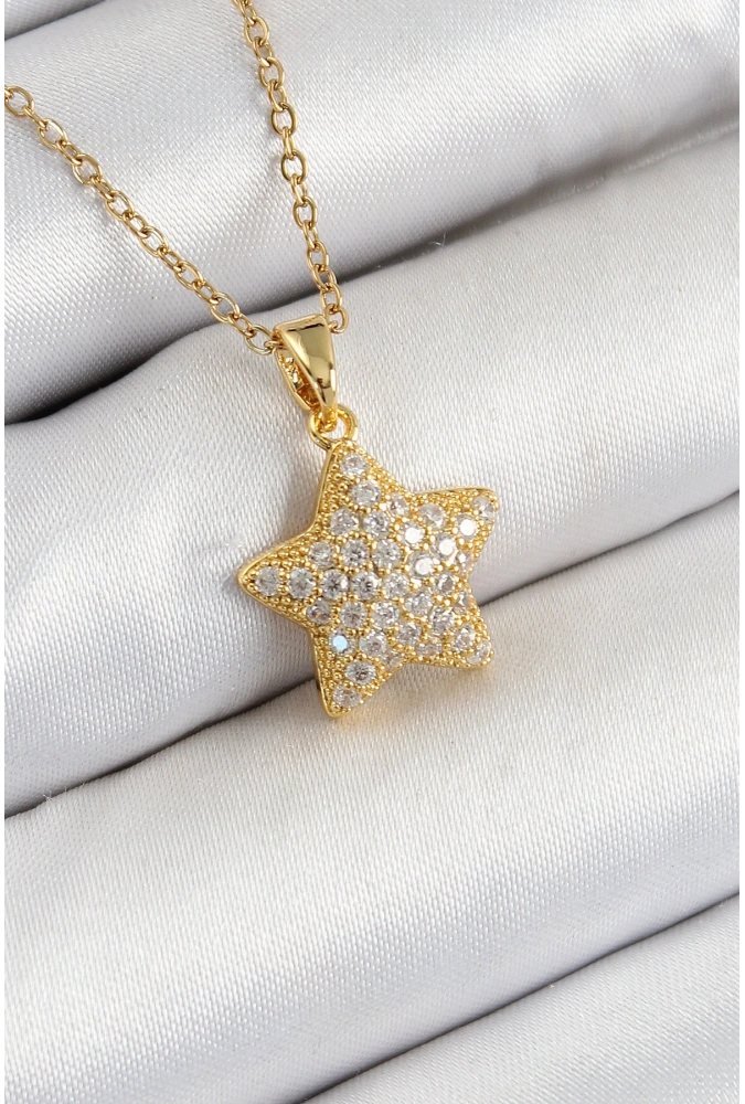 Shoecide 316l Çelik Zirkon Taşlı Yıldız Model Gold Renk Kadın Kolye