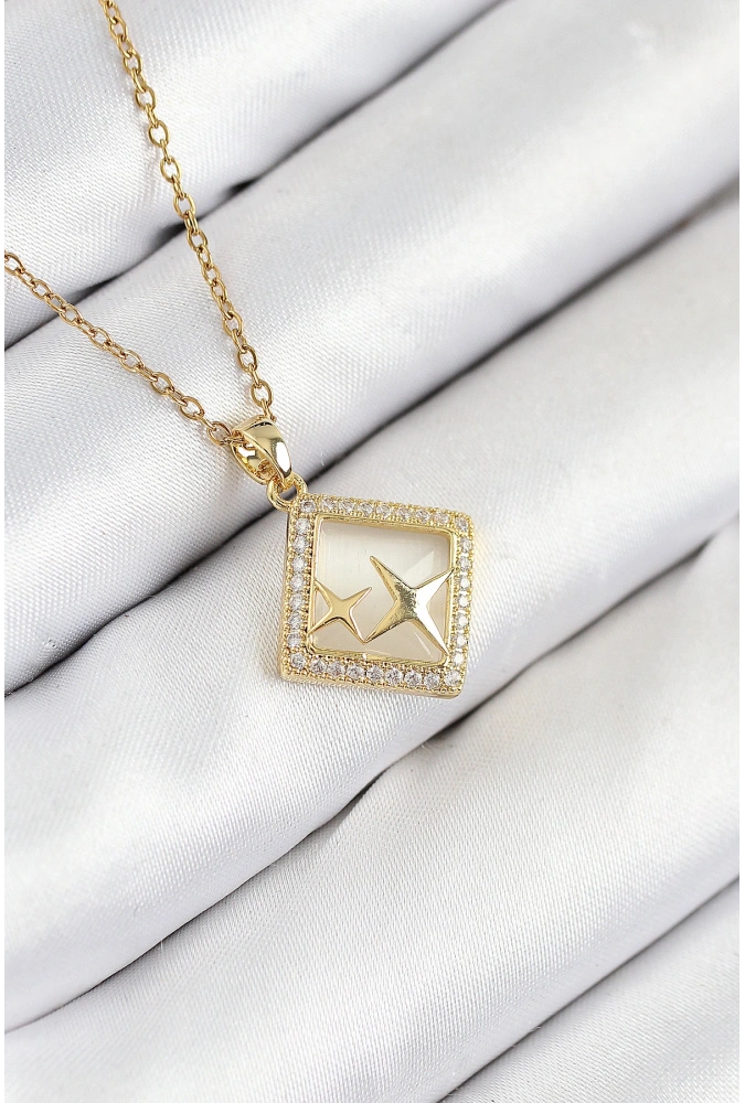 Shoecide 316l Çelik Zirkon Taşlı Yıldız Model Gold Renk Kadın Kolye