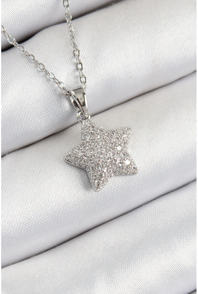 Shoecide 316l Çelik Zirkon Taşlı Yıldız Model Gümüş Renk Kadın Kolye