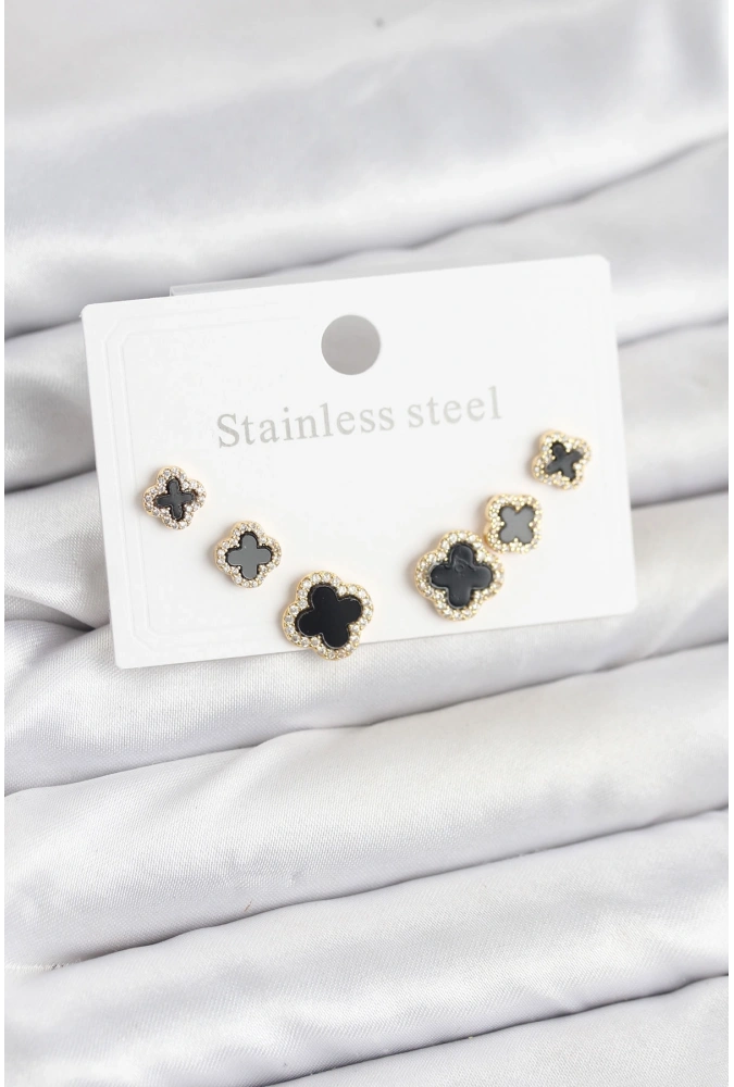 Shoecide 316l Çelik Zirkon Taşlı Yonca Model Kadın Küpe Seti