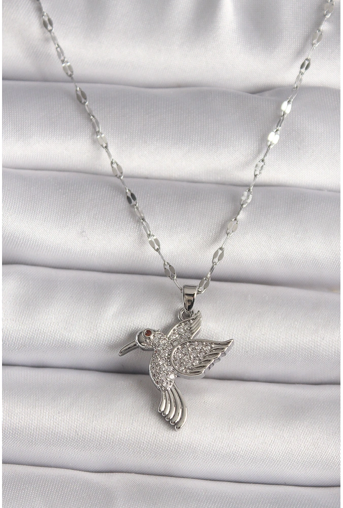 Shoecide 316l Gümüş Renk Zirkon Taşlı Sinek Kuşu Model Kadın Kolye