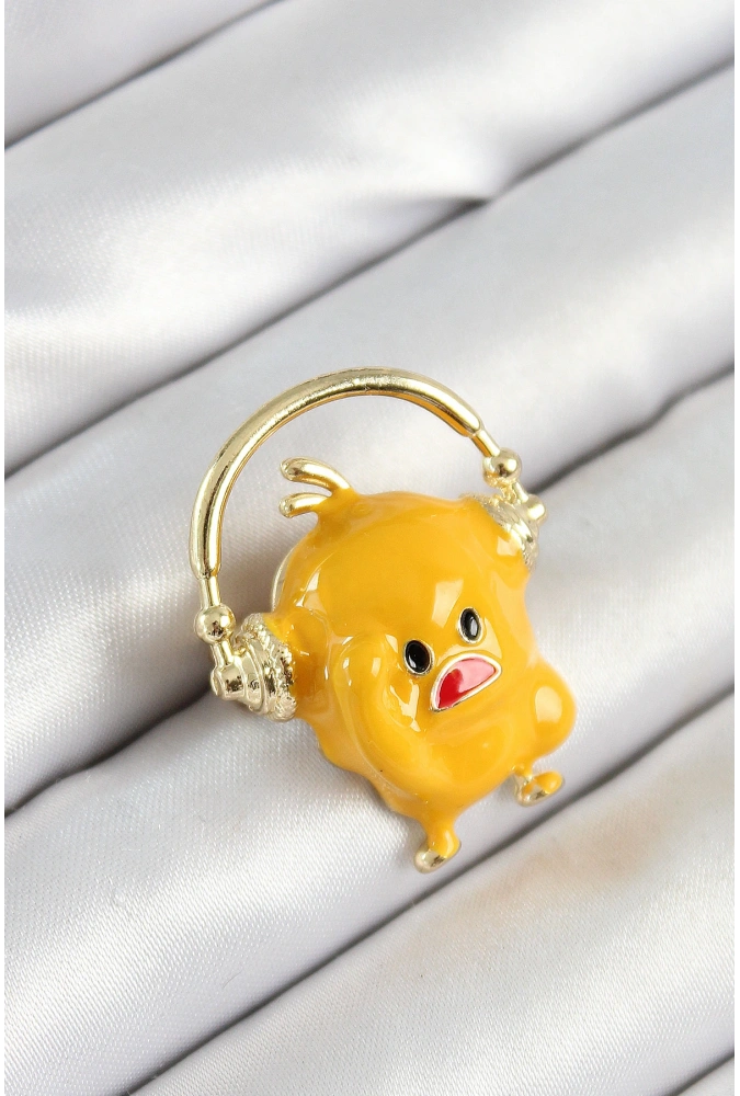 Shoecide 3d Kulaklıklı Sarı Civciv Figürlü Gold Renk Kadın Broş