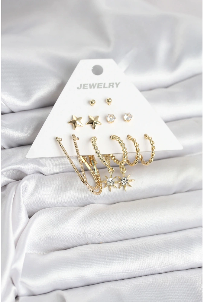 Shoecide 6 Çift Kadın Küpe Seti Gold Renk