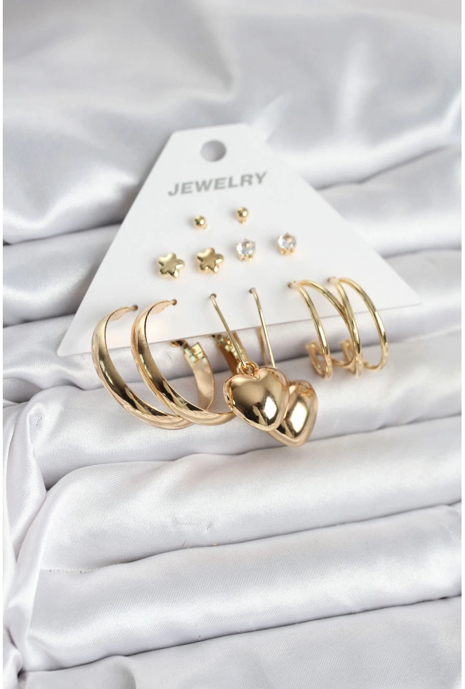 Shoecide 6 Çift Kadın Küpe Seti Gold Renk