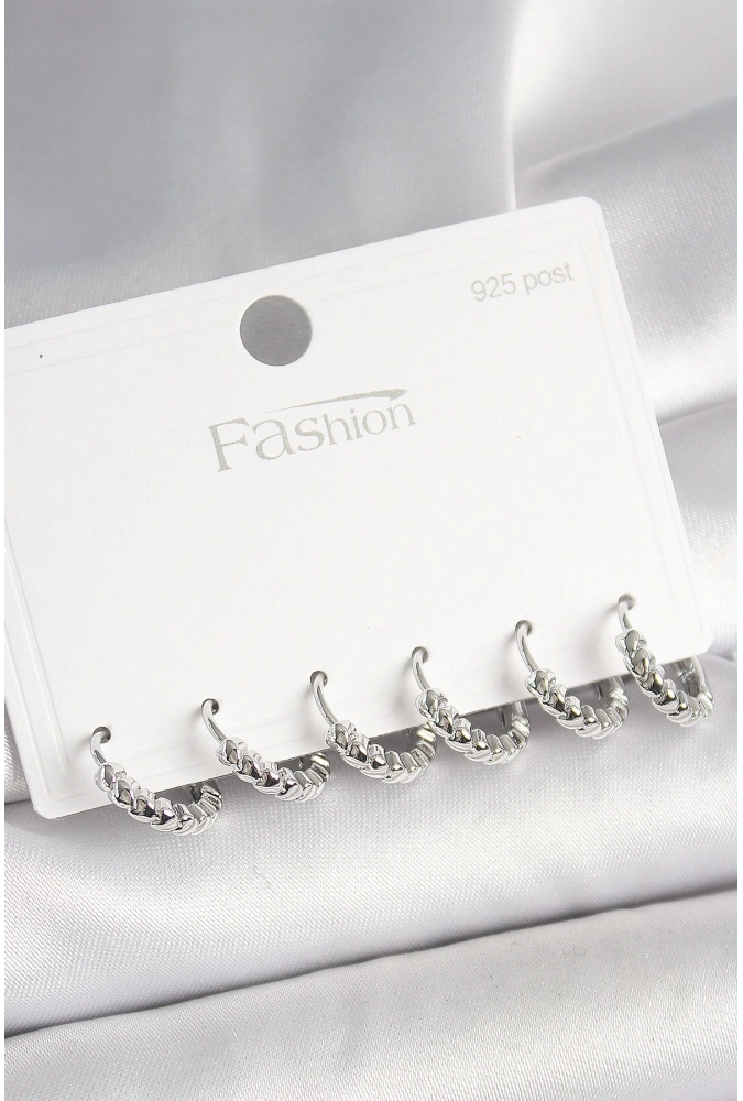 Shoecide 925 Ayar Gümüş Çivi Pirinç Gümüş Renk Kalp İşlemeli Halka Model Kadın Küpe Seti