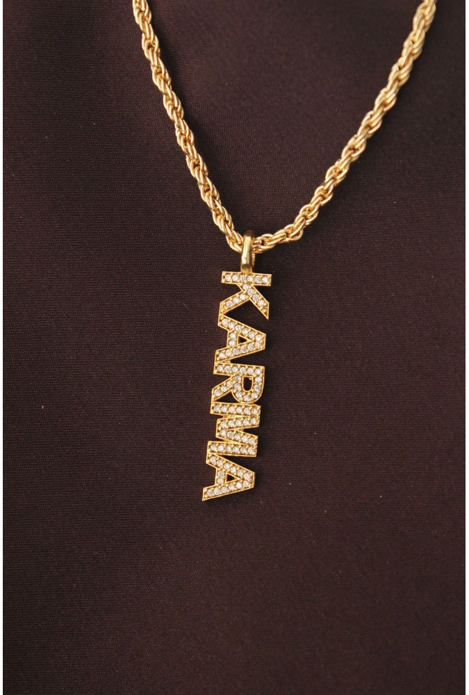 Shoecide Altın Renk Zirkon Taşlı Karma Yazılı Kolye