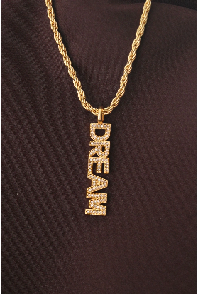 Shoecide Altın Renk Zirkon Taşlı Rüya Yazılı Kolye