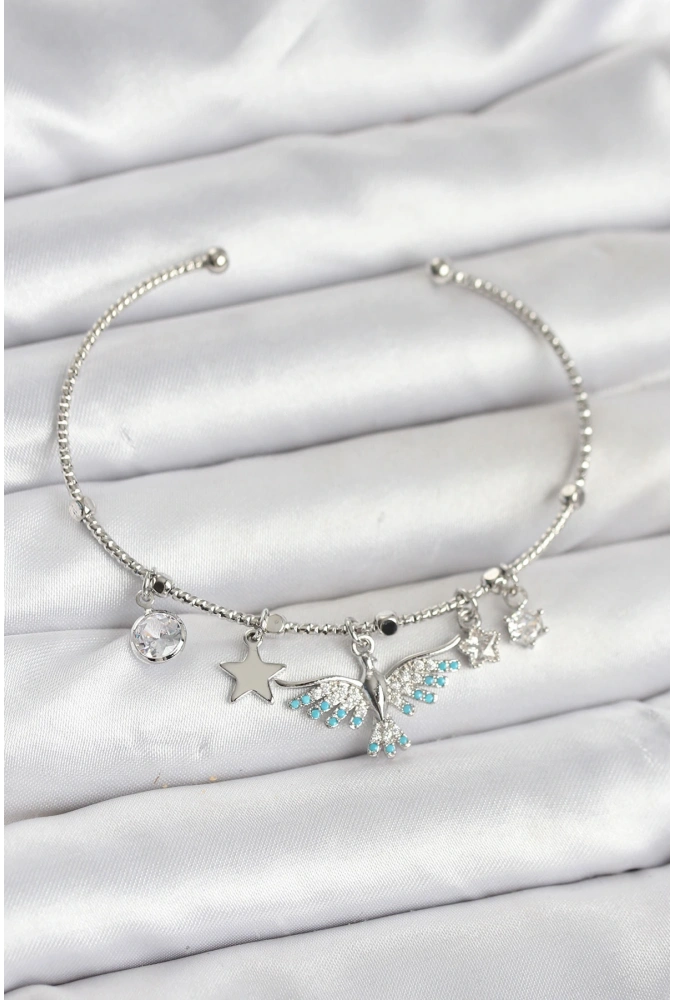 Shoecide Anka Kuşu Charmlı Gümüş Renk Pirinç Kadın Bileklik