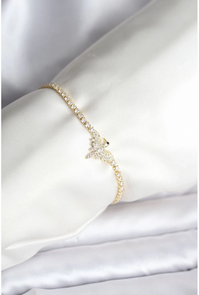 Shoecide Anka Kuşu Model Zirkon Taşlı Gold Renk Pirinç Su Yolu Kadın Bileklik