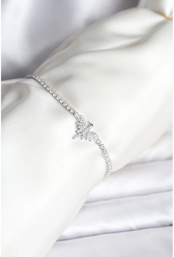 Shoecide Anka Kuşu Model Zirkon Taşlı Gümüş Renk Pirinç Su Yolu Kadın Bileklik
