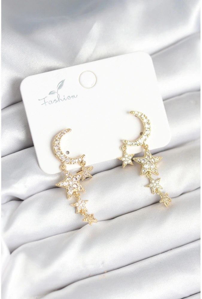 Shoecide Ay Ve Yıldız Model Gold Renk Pirinç Kadın Küpe