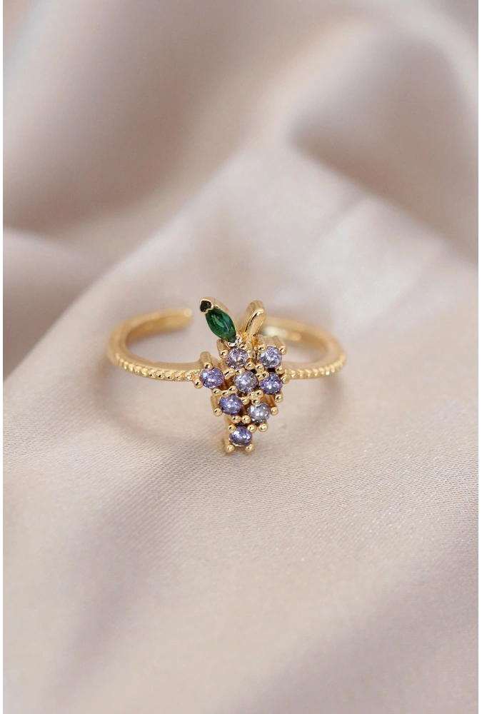 Shoecide Ayarlamalı Altın Renk Metal Renkli Zirkon Taşlı Üzüm Yüzük