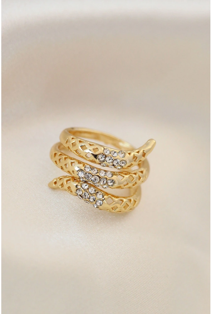 Shoecide Ayarlamalı Altın Renk Metal Zirkon Taşlı Yüzük