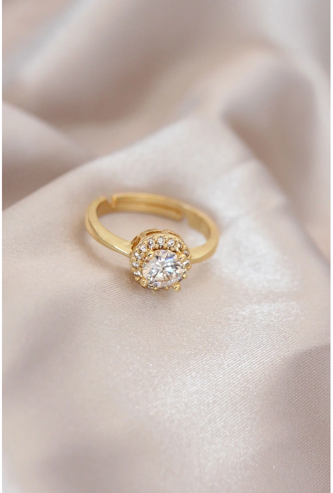 Shoecide Ayarlamalı Altın Renk Metal Zirkon Ve Kristal Taşlı Oval Model Yüzük