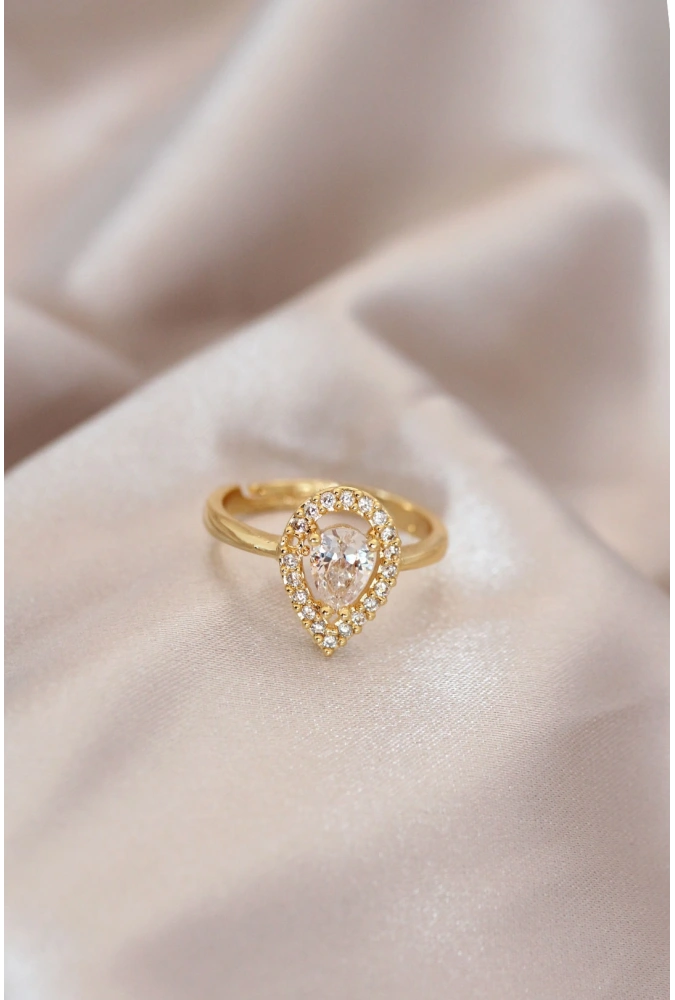 Shoecide Ayarlamalı Gold Renk Metal Zirkon Taşlı Damla Model Yüzük