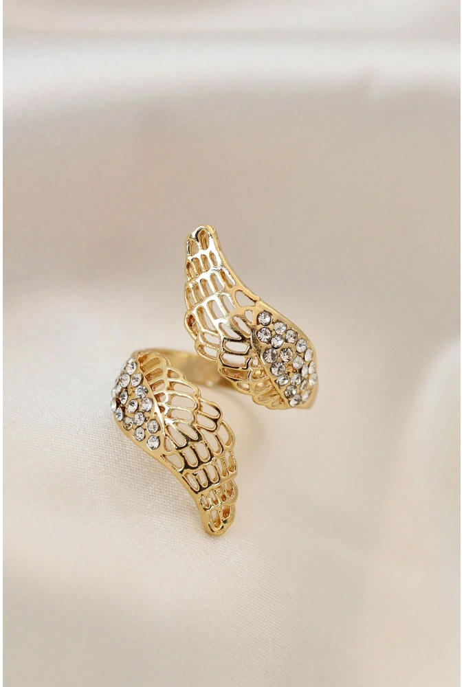 Shoecide Ayarlamalı Gold Renk Metal Zirkon Taşlı Kanat Yüzük