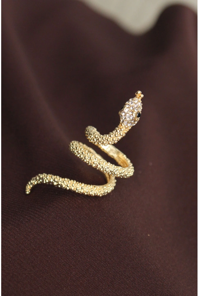 Shoecide Ayarlanabilir Gold Renk Zirkon Taşlı Yılan Yüzük