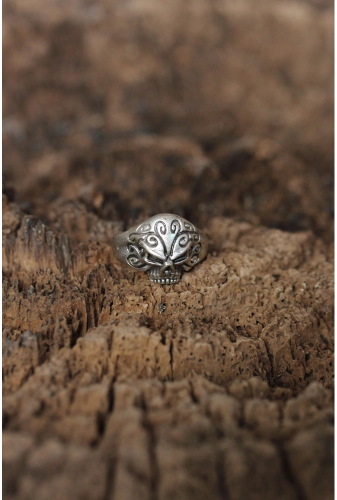 Shoecide Ayarlanabilir Motifli Kuru Kafa Tasarımlı Erkek Yüzük