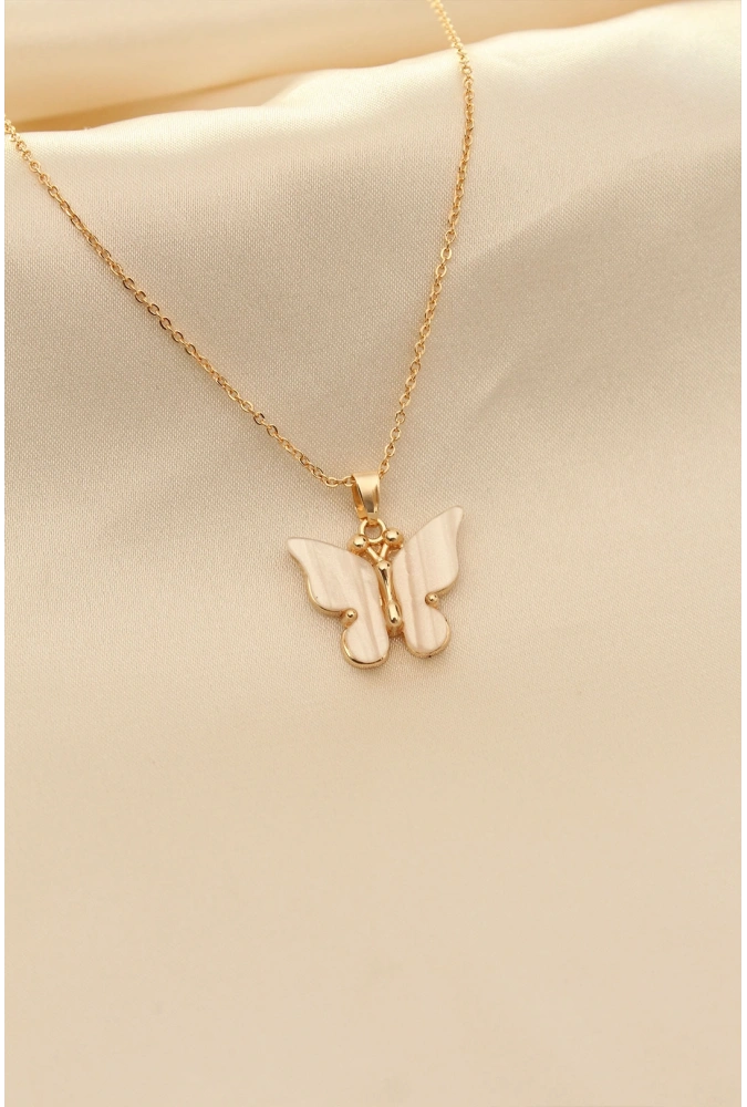 Shoecide Beyaz Sedefli Kelebek Figürlü Kadın Kolye