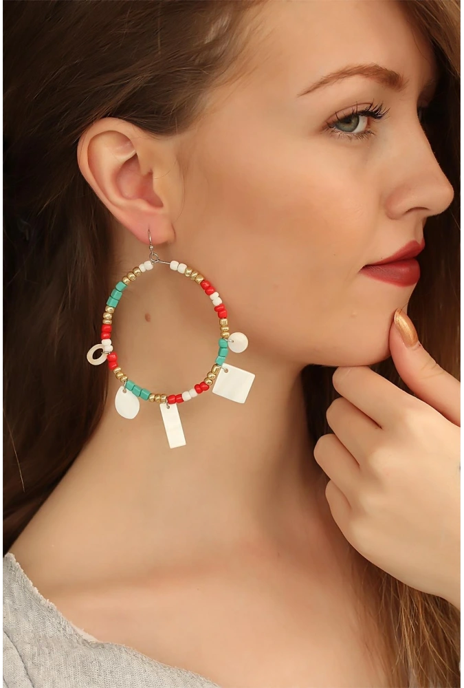 Shoecide Boncuklu Bayan Halkalı Küpe