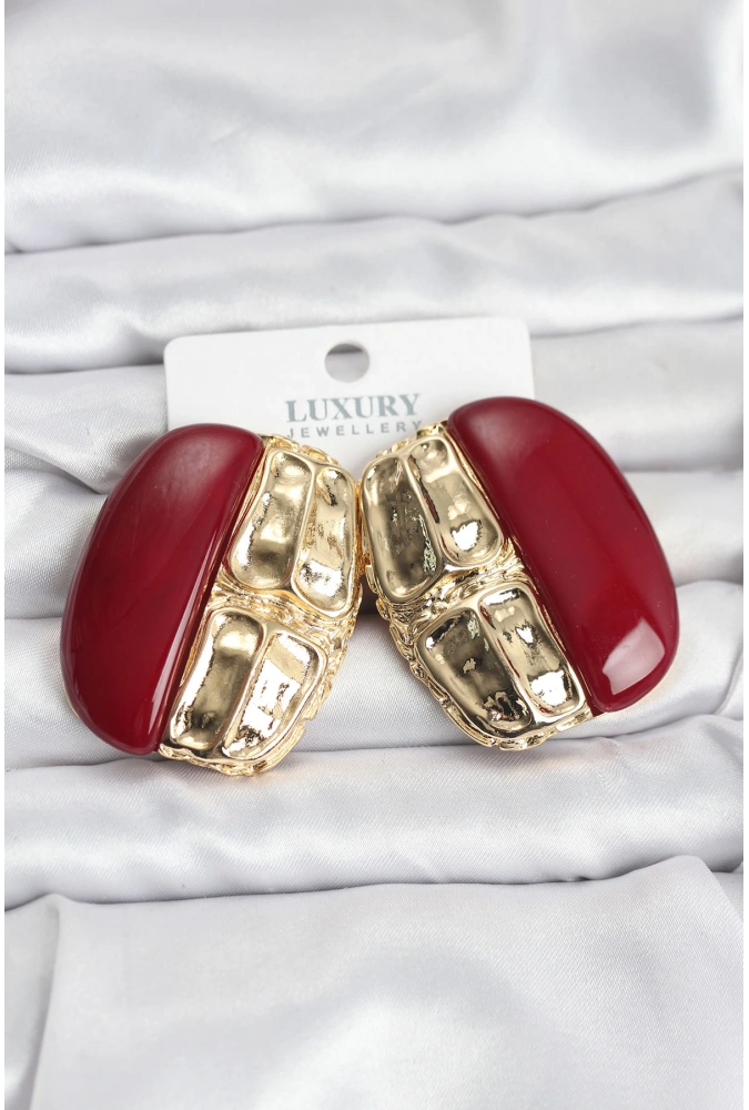 Shoecide Bordo Renk Pirinç Vintage Kadın Küpe