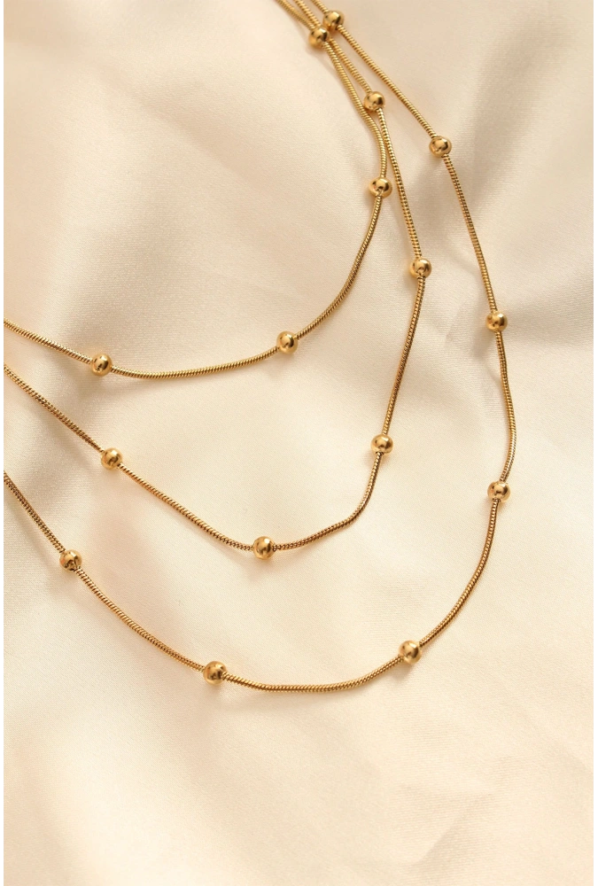 Shoecide Çelik Altın Renkli Topçuk Tasarımlı Çoklu Kolye